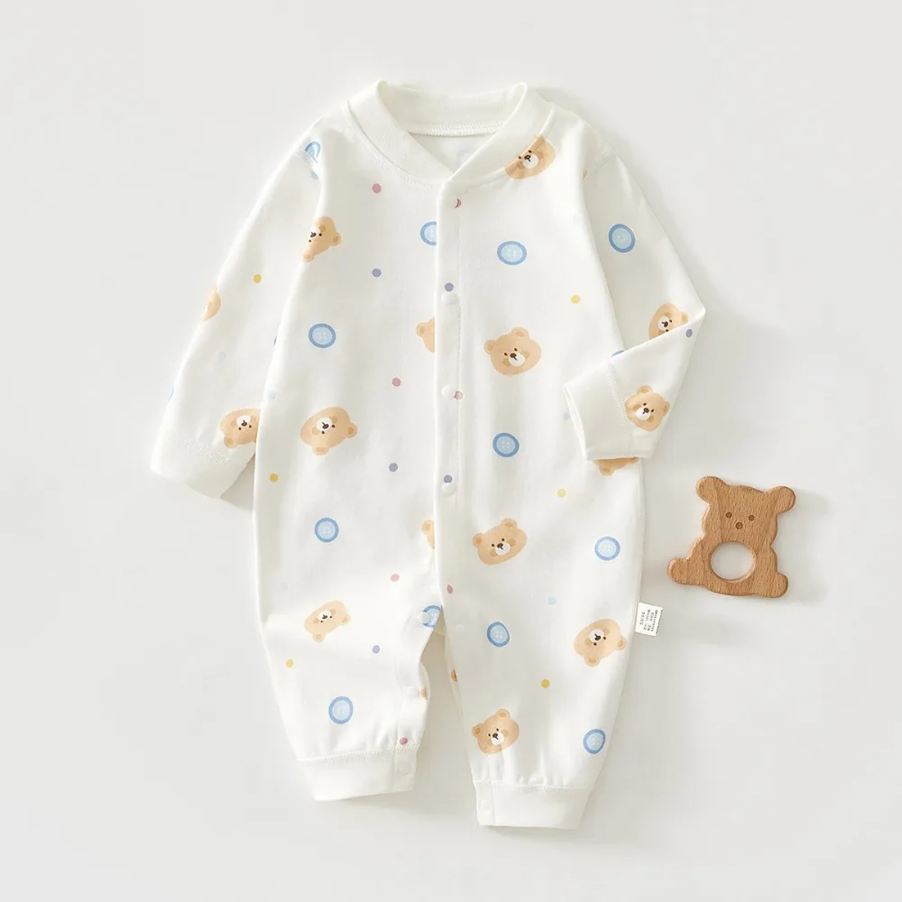 AYNIGIRLL 0-18M Baby Boneless Bodysuit Newborn Single Breasted Romper Boys and Girls Cartoon Bodysuit Long Sleeve Climbing Suit