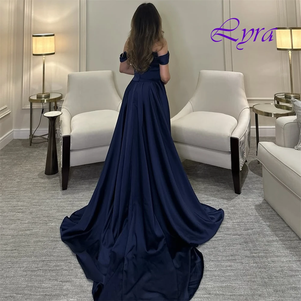 فستان سهرة أنيق مخصص برقبة قارب وأثواب مناسبة خاصة من الساتان الرائع وفساتين حفلة موسيقية بأكمام قصيرة رقيقة