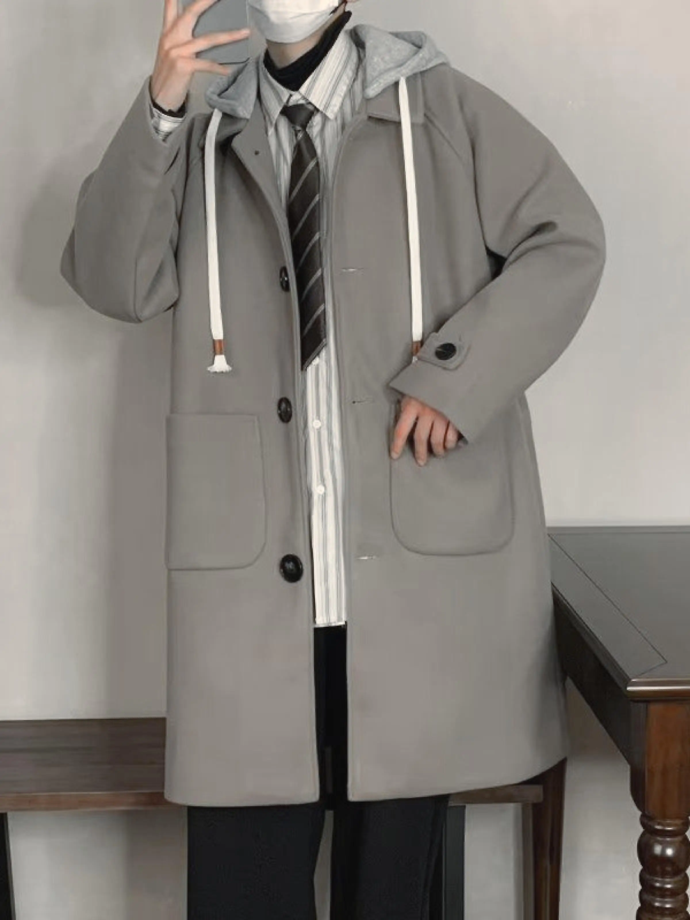 

Wool Blend Overcoat Man Mans Vintage Retro Double Breasted Lapel British Tailored Thick Gentleman College Korean Popular Fashion