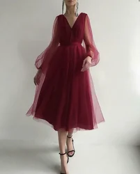 2025 Women's Summer Mesh Lantern Sleeve V-neck Layer Dresses Elegant Party Formal Dress Mujer Vestido Plus Size XXXS-XXXL