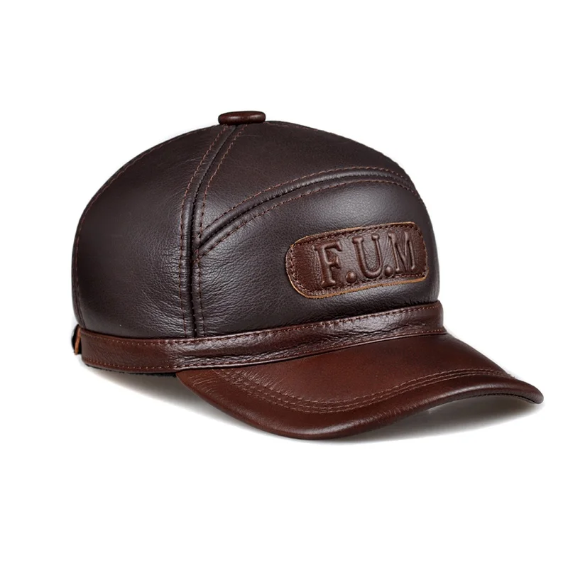 Winter Real Leather Fur One Baseball Caps For Man Male Adjustable Letters Casquette