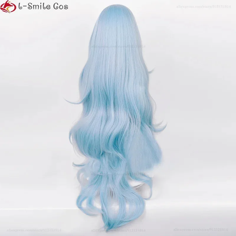 Wig Cosplay Ayanami Rei Anime Berkualitas Tinggi 2025, Panjang 100cm, Warna Biru Cyan Keriting, Tahan Panas, untuk Pesta Halloween + Wig Cap