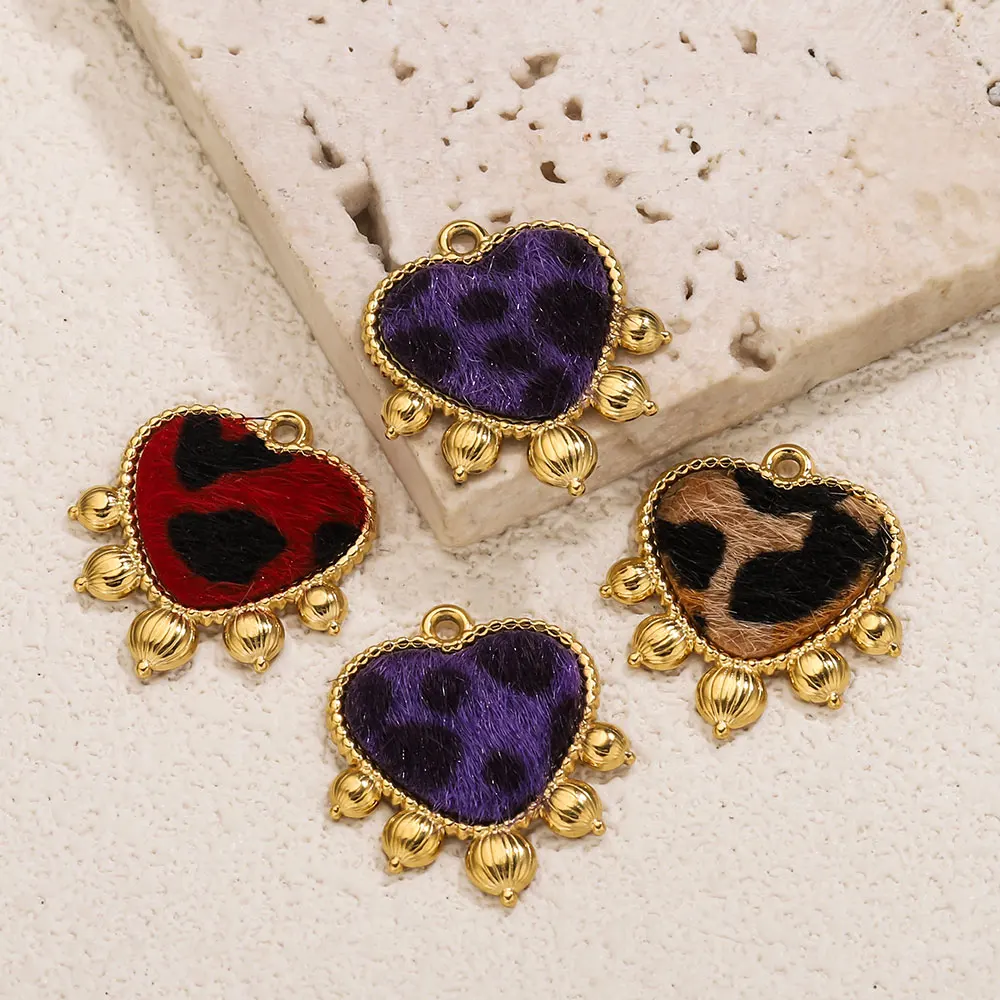 1 قطعة الفولاذ المقاوم للصدأ ليوبارد طباعة على شكل قلب البيضاوي السحر DIY بها بنفسك القلائد سوار أقراط مواد صنع المجوهرات الشتاء