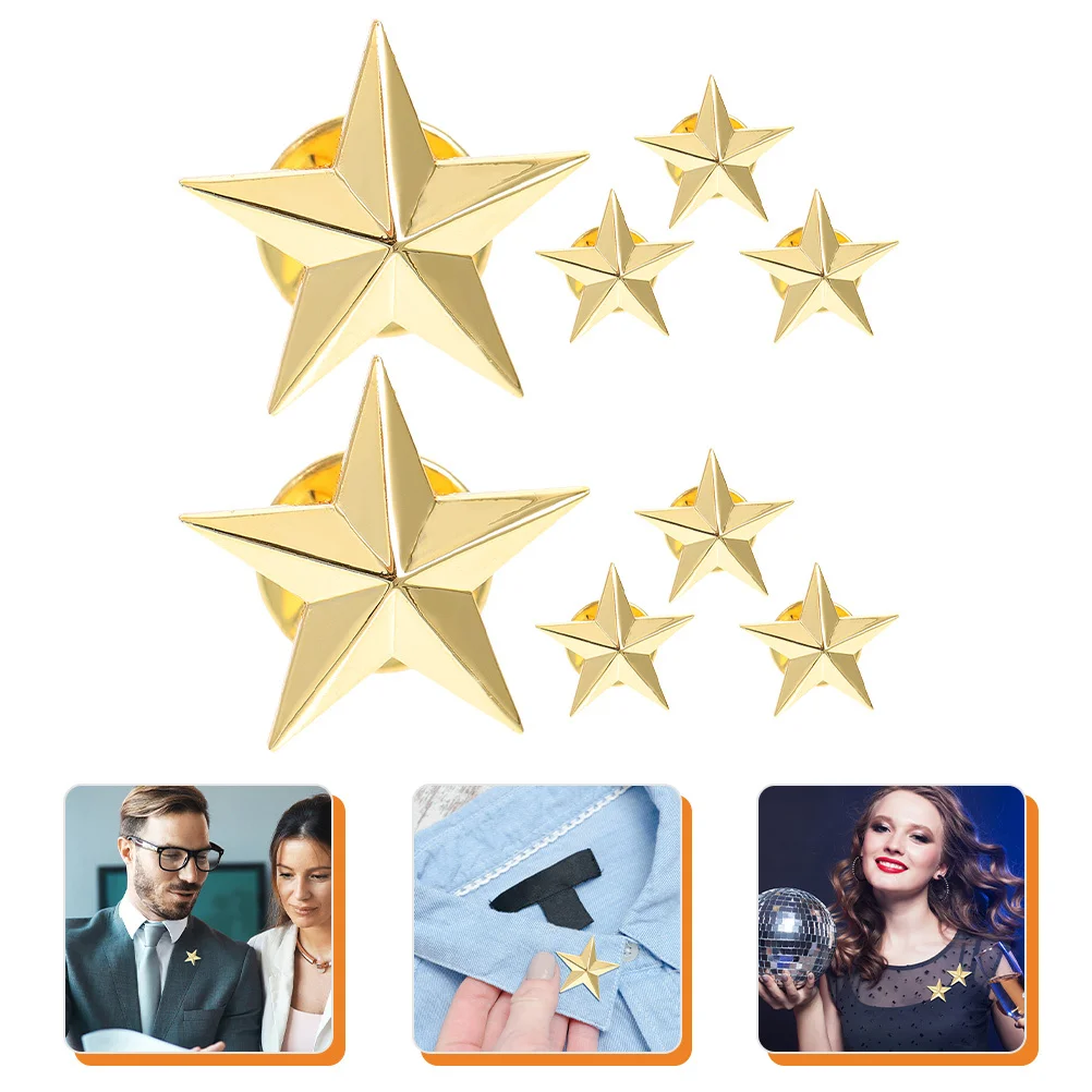 8Pcs Star Brooch Pin Decorative Badge Lapel Clip for Jackets Sweaters Bags Hats Backpacks Fashion Clothing Accessories