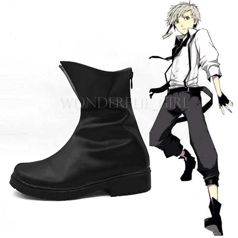 Bungo-botas pretas de cano curto para cosplay, roupa para fantasia de cães, ótima para cosplay, festa de dia das bruxas, anime