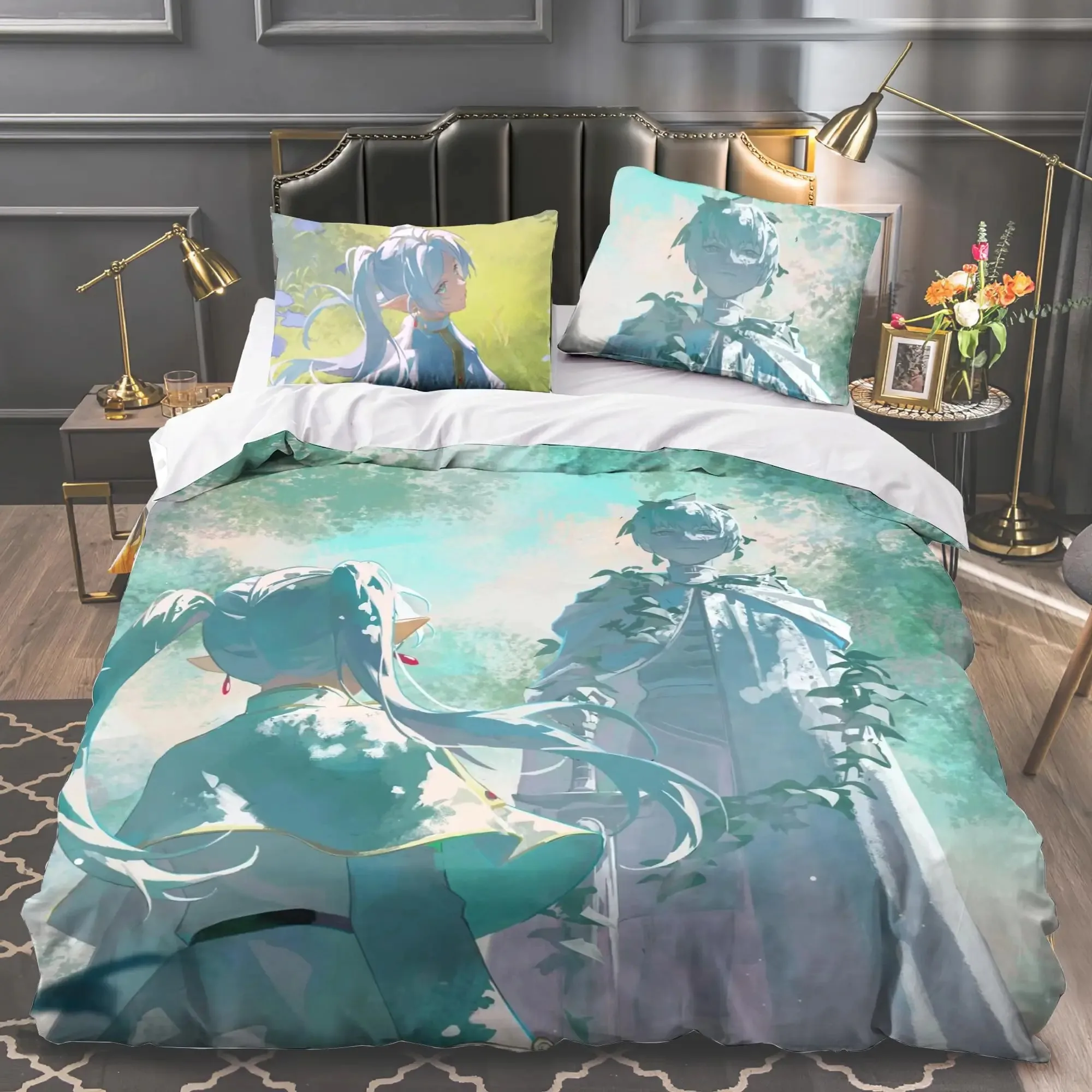 Anime Frieren Bedding Set Boys Girls Twin Queen King Size Duvet Cover Pillowcase Bed boys Adult Home Textileextile