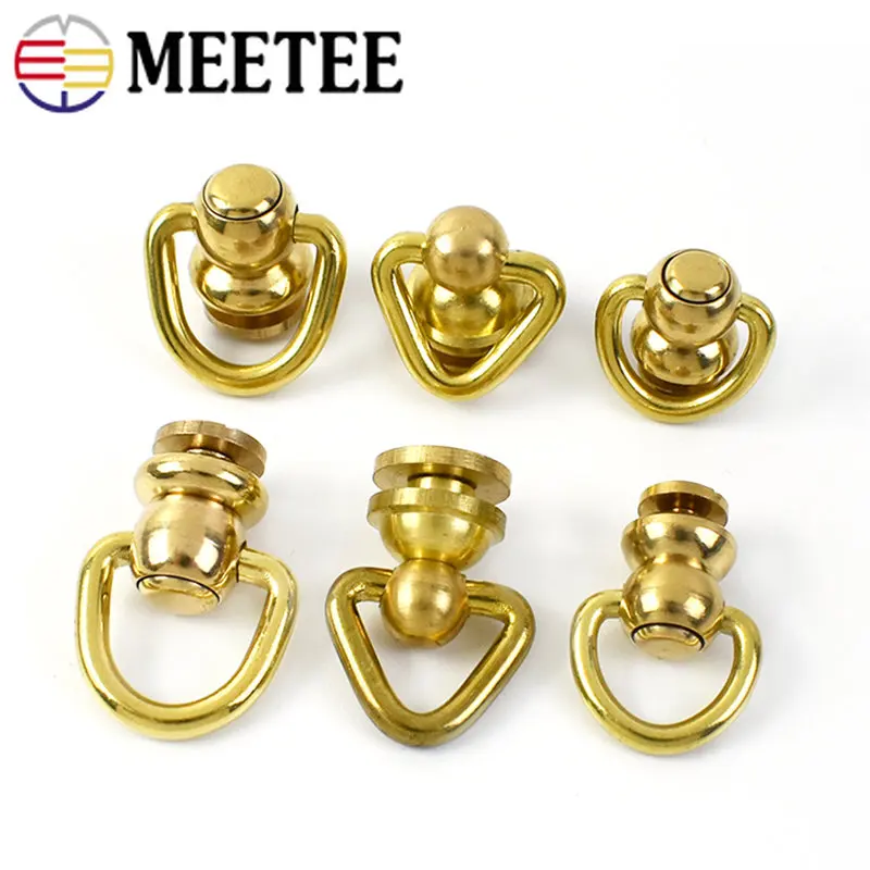 2Pcs Solid Brass Rotated D Ring Nail Swivel Screw Buckles DIY Wallet Key Chain Connector Handbags Hanger Buckle Leather Craft