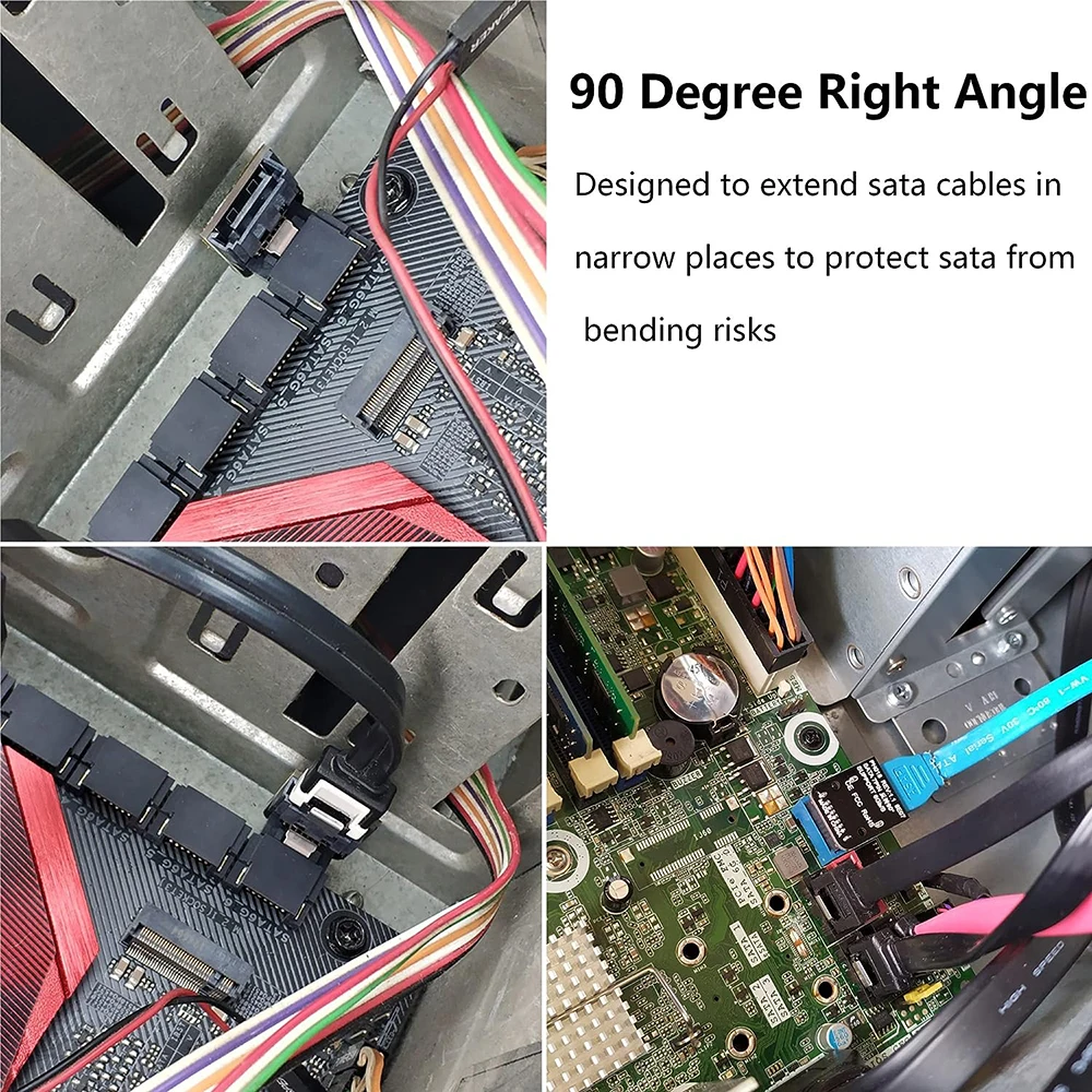 90 Degree Right Angle SATA 3 7Pin Male to Female Adapter Mainboard Motherboard Cable Connector with Lock for Desktops SSD HDD