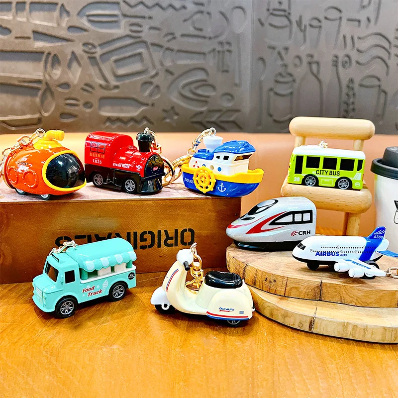 New Inertia Car Toy Creative Pull Back Car Simulation Train Plane Boat Motocycle Keychain Pendant Children Gifts