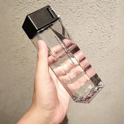 1pc-Square Simple Transparent Water Cup Portable Fall Resistant Hand Cup Plastic Personality Leakproof CoverCreative WaterBottle