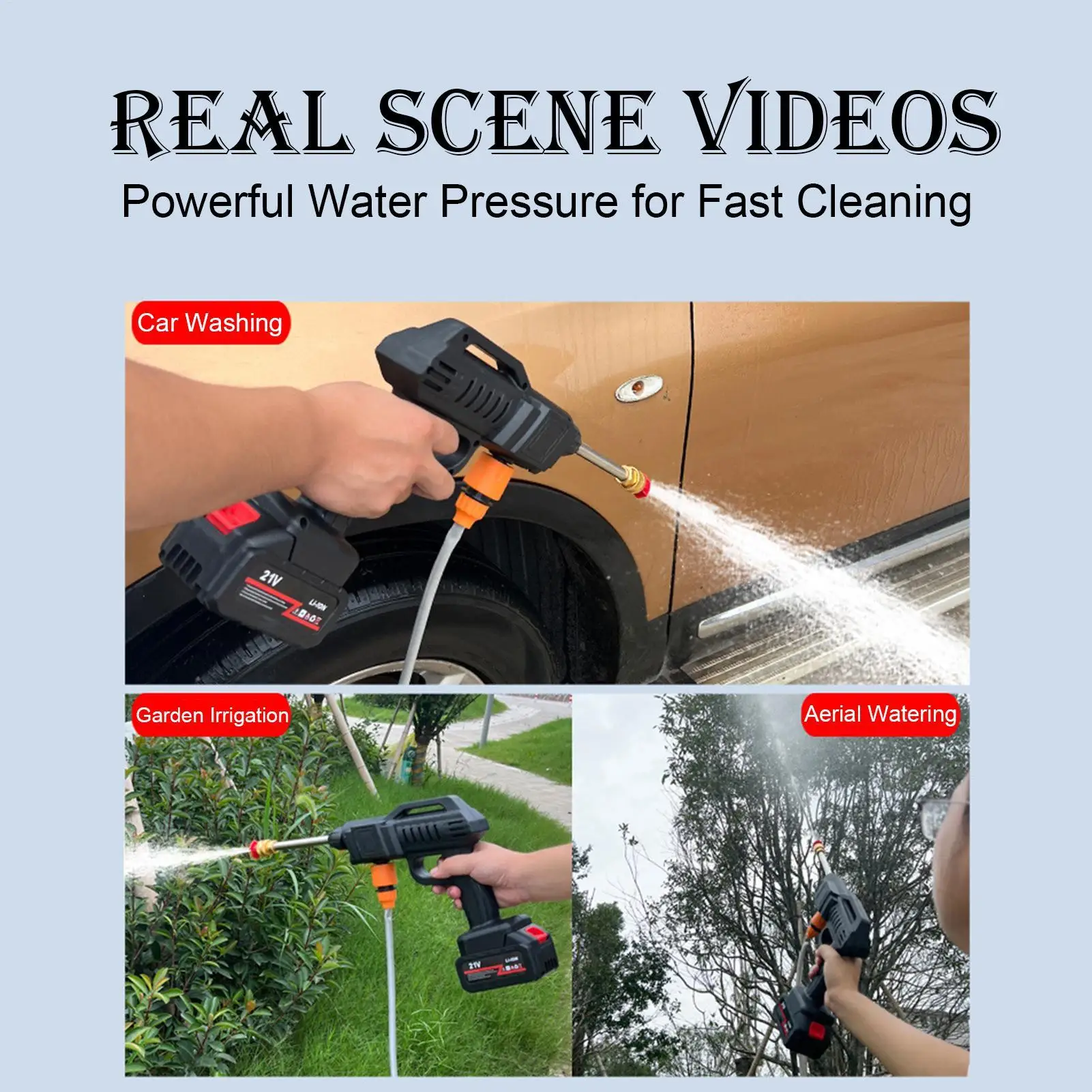 غسالة الضغط التي تعمل بالبطارية، منظف طاقة السيارة، غسالة الضغط المحمولة القابلة لإعادة الشحن مع خرطوم 16.4 قدم للمنزل والسيارة #4