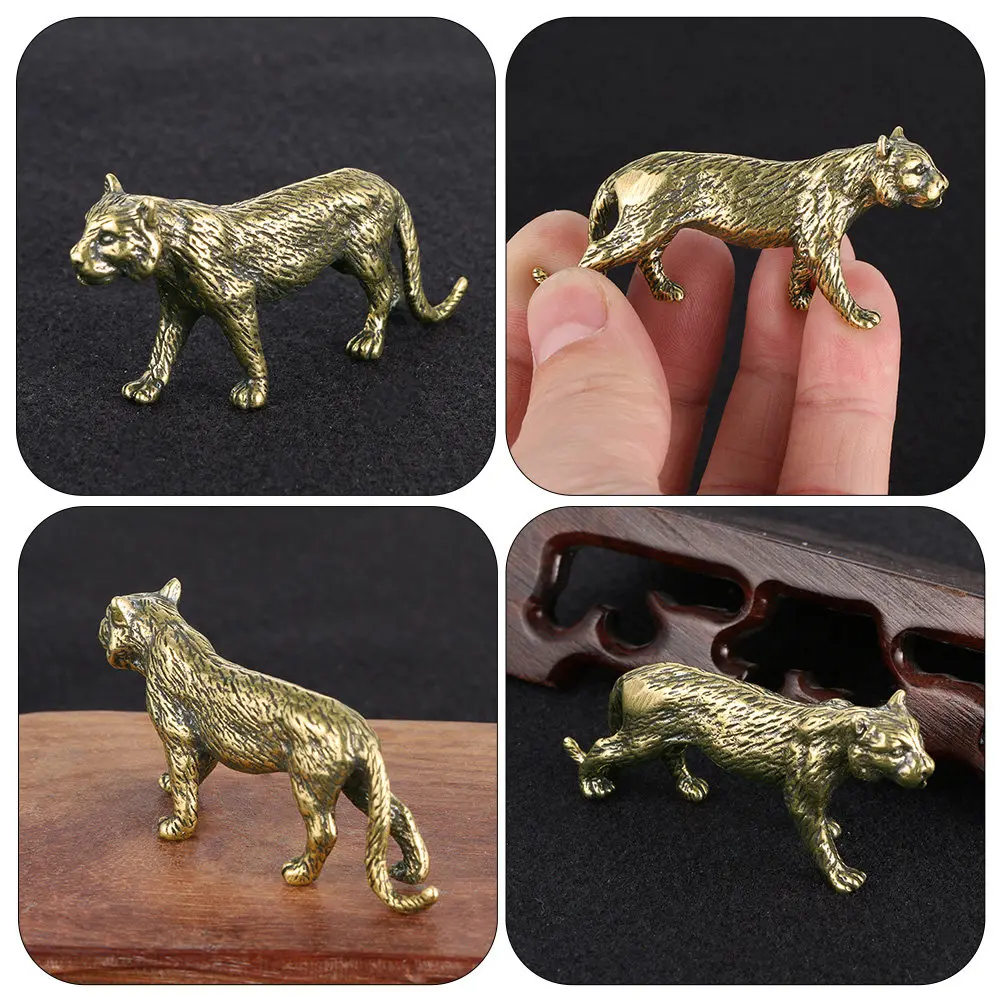 Tiger Paperweight Desktop Decor Brass Tiger Statue Wear-Resistant Home Office Accessory Compact Exquisite Simple Design Stable