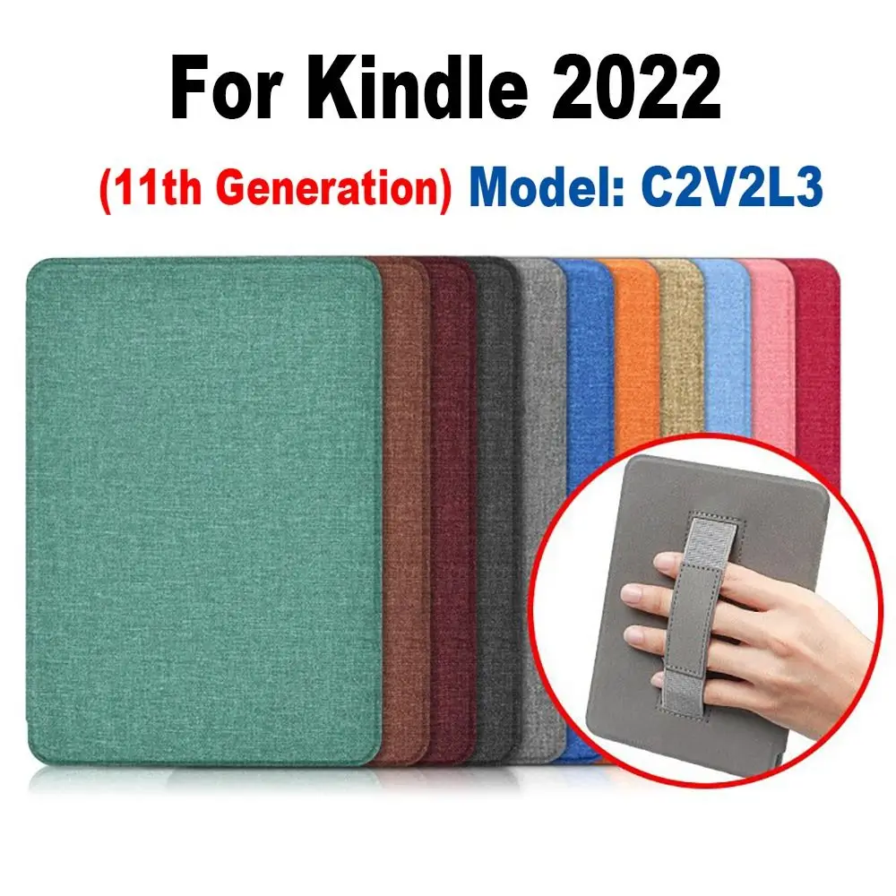 Hand Support Smart Case PU Leather Auto Sleep/Wake C2V2L3 Protective Shell Fabric Shockproof for Kindle 11th Gen 2022