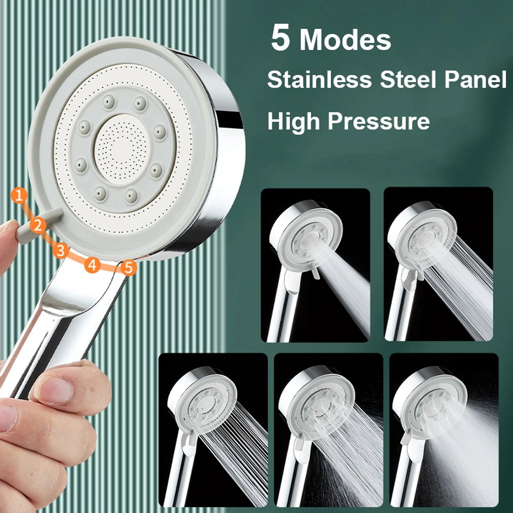 5 Modes Shower Head Adjustable High Pressure Spa Shower Head Water Saving Rainfall Water Massage Home Bathroom Accessories