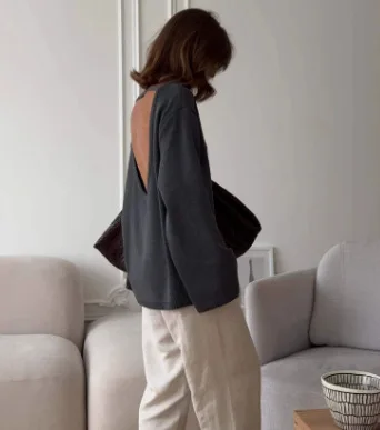 2025 Otoño e Invierno nuevo estilo suelto y perezoso suéter de punto Sexy para mujer suéter de algodón puro sin espalda