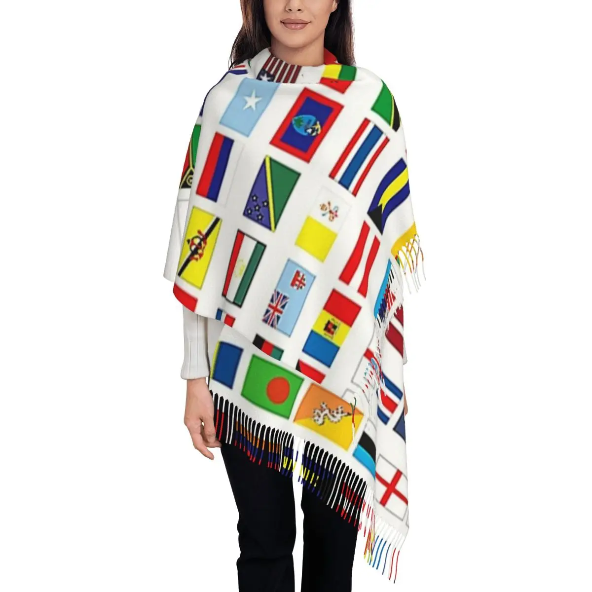 Flags Of The World Scarf Tassel Scarves for Women Soft Warm Shawls and Wraps Large Fall Winter Shawl Wrap