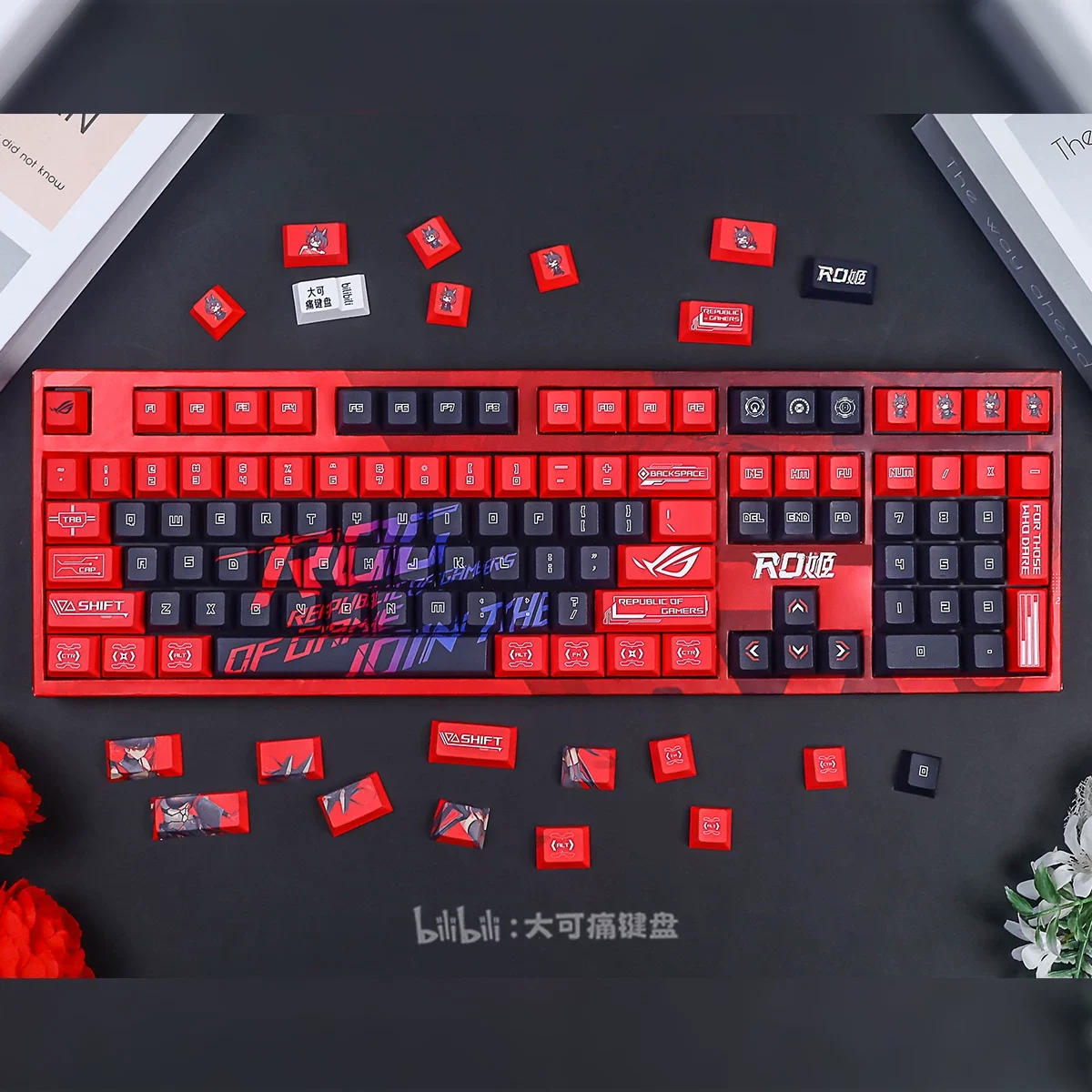 Anime Red Black Theme Keycaps Set PBT Cherry Profile Custom Original Handmade Keycaps for Mechanical Keyboard Accessories DIY