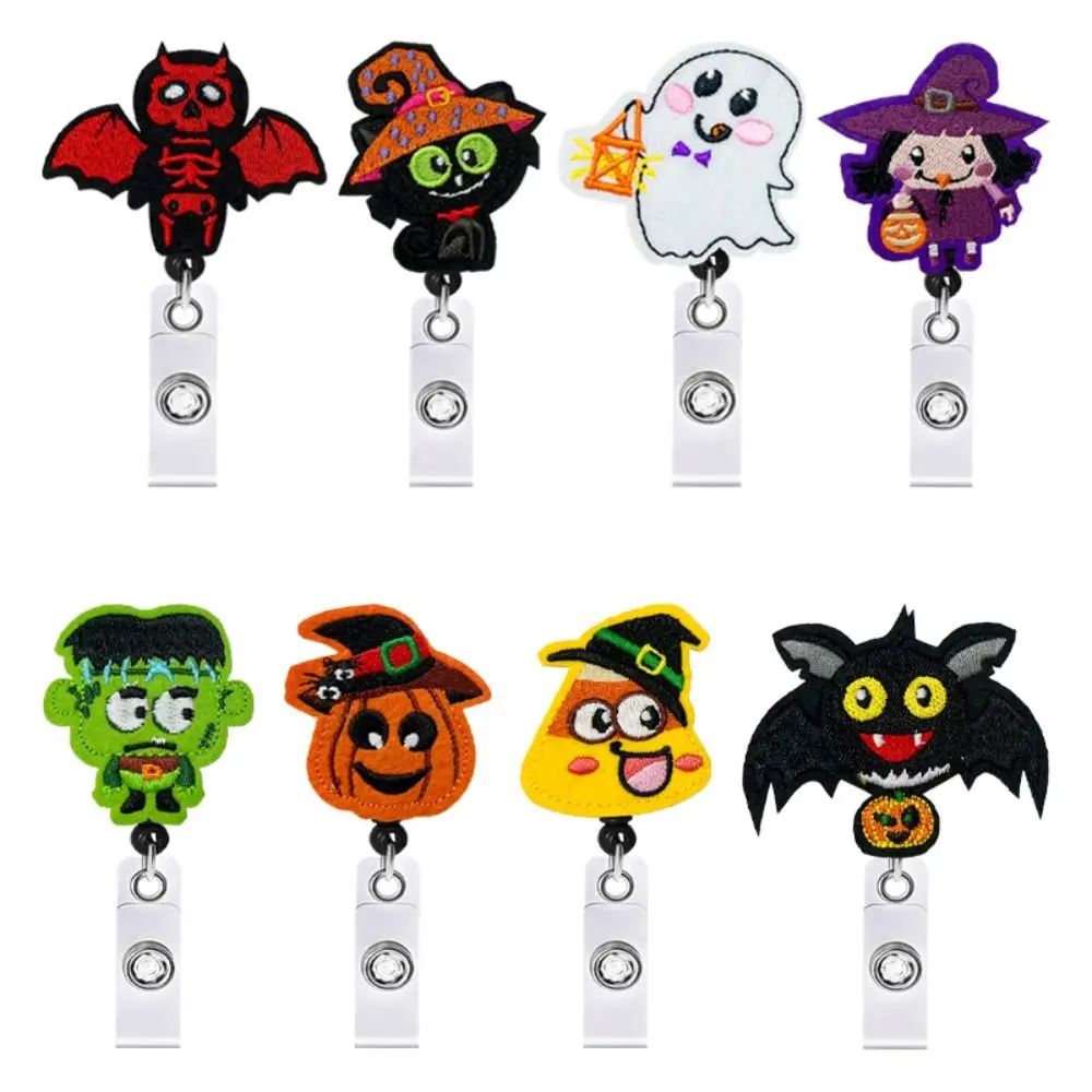 Cartoon Halloween Retractable Badge Reel Pumpkin Ghost Name Card Holder Bat Cat Keys Lanyard Party