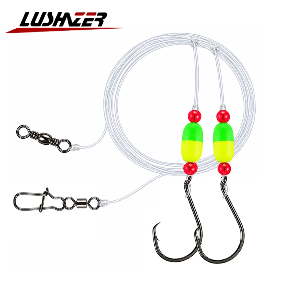 LUSHAZER Double Hook Fishing Rig Ready Tied Leader Line with Floating Foam Beads Swivel Snap Connector Fishing Hooks Rigs
