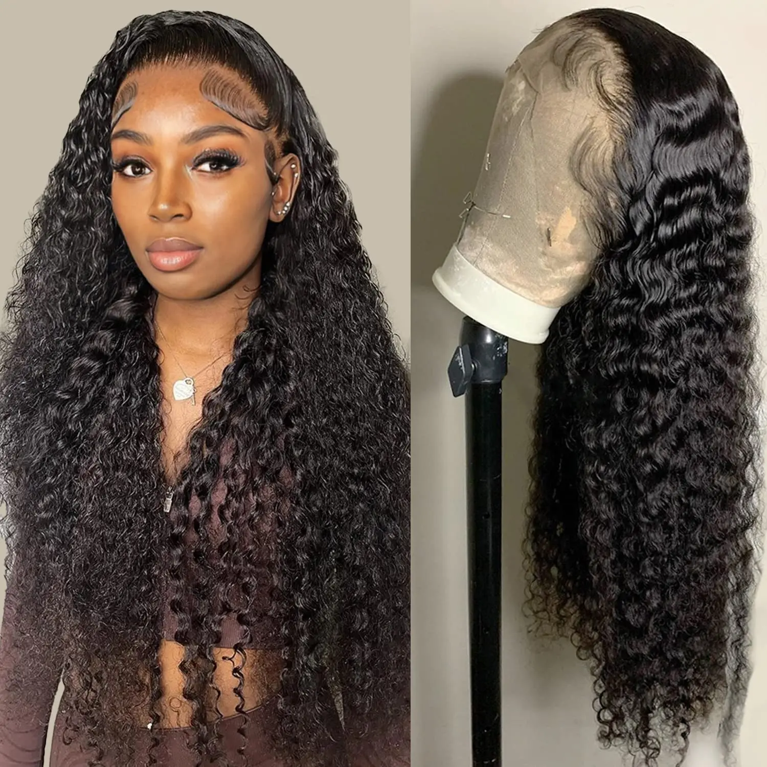 

40 Inch Deep Wave Lace Front Wigs Human Hair 13x4 HD Transparent Lace Frontal Curly Wigs for Women 250% Density Wigs