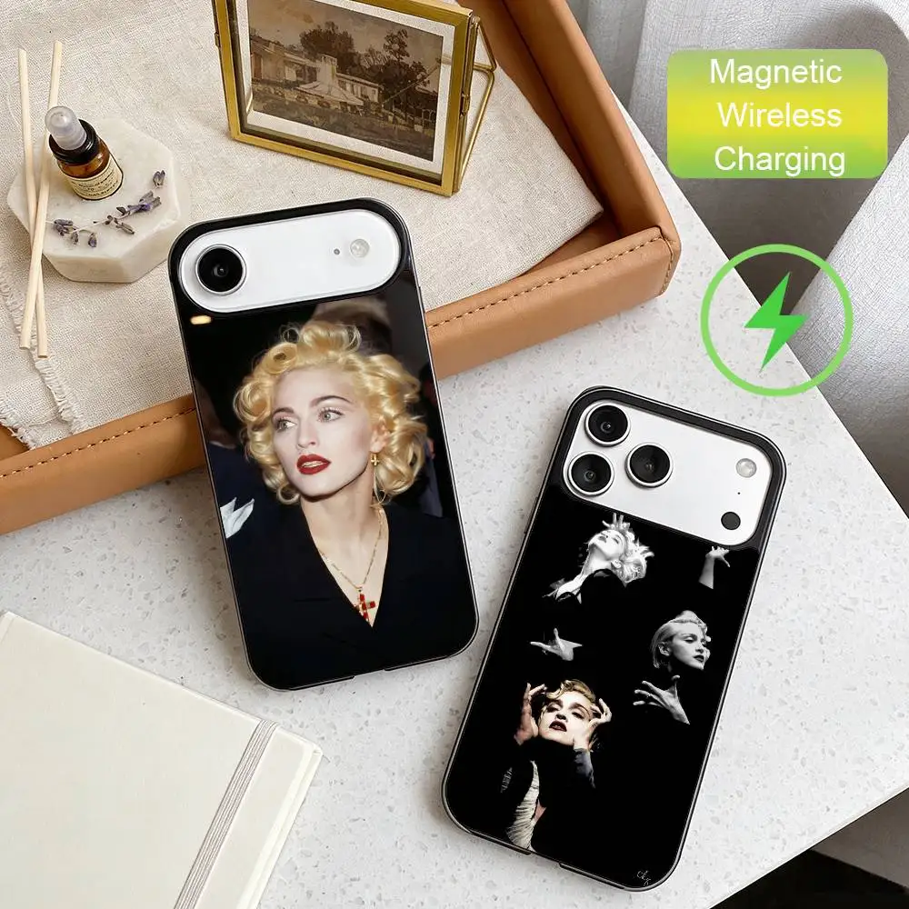

M-Madonna Iconic Pose Art Phone Case For iPhone17,16,15,14,13,12,11 Max Black Wireless Charging Protecitve Cover