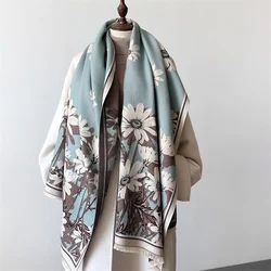 2024 Fashion Luxury Designer Winter Ourdoor Women Scarf Floral Cashmere Thicken Warm Shawl Pashmina Scarves Female Wrap