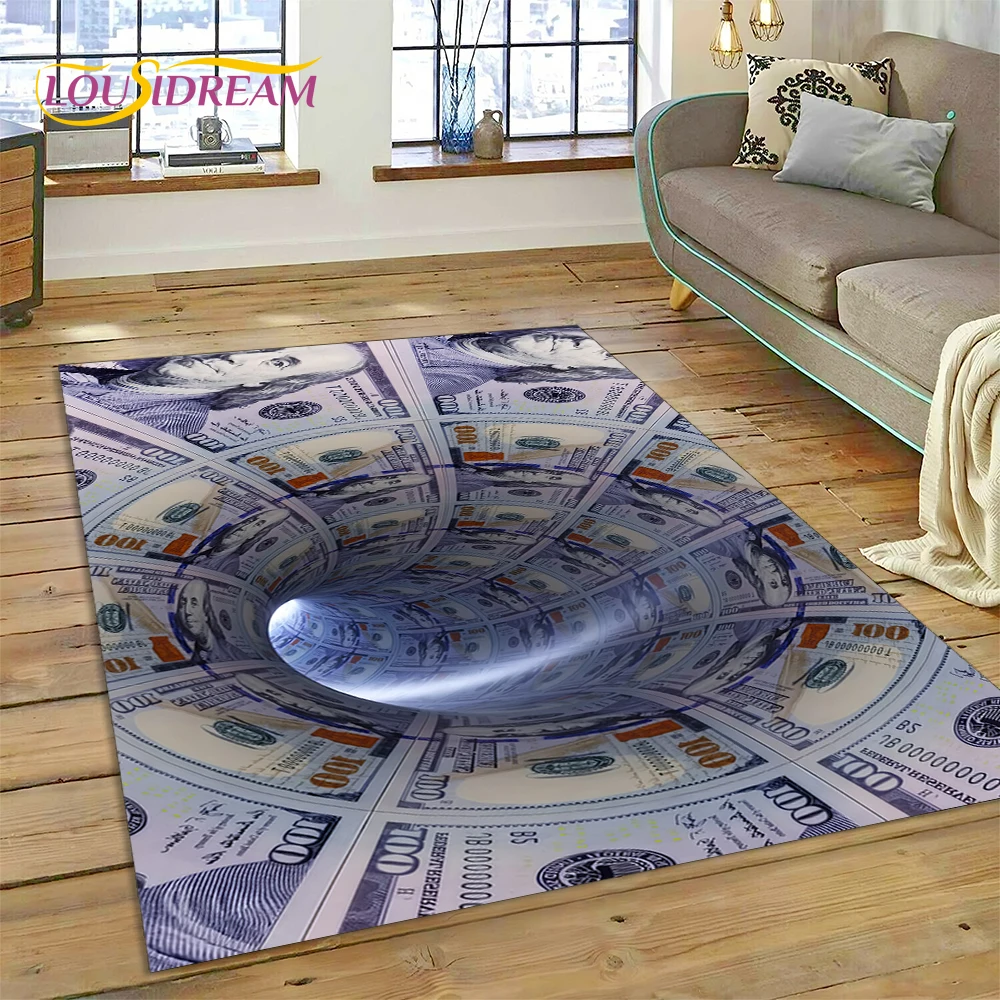 3D Rich Dollar Euro Pound Money Cartoon Carpet Rug for Bedroom Living Room Home Sofa Decoration,Children Large Decor Floor Mat