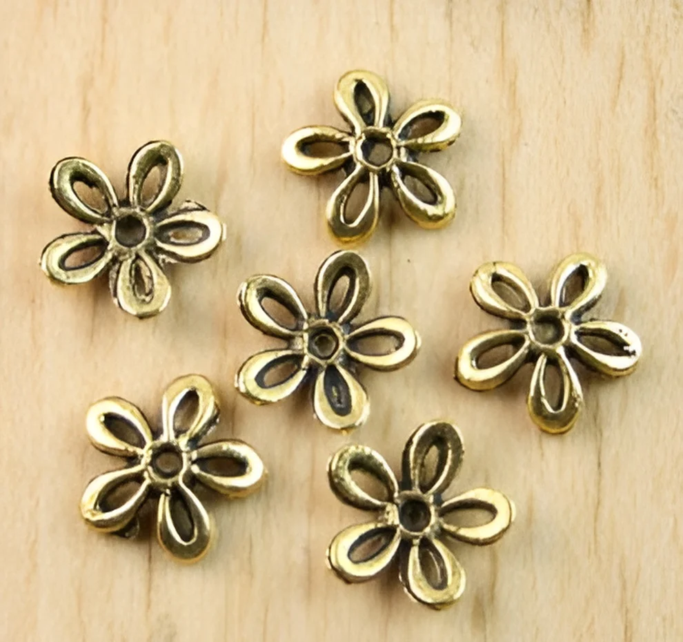 

25pcs 11.8mm Alloy matel antiqued gold crafted hollow flower bead caps HWH1316