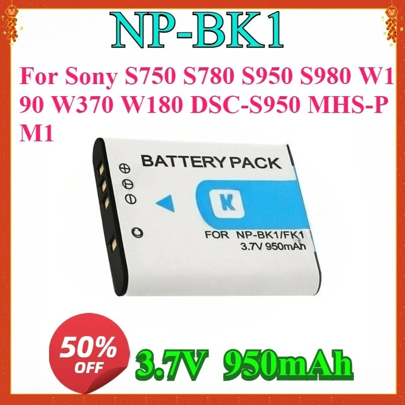 

950mAh NP-BK1 Battery + Charger for Sony S750 S780 S950 S980 W190 W370 W180 DSC-S950 MHS-PM1 New High-quality Battery