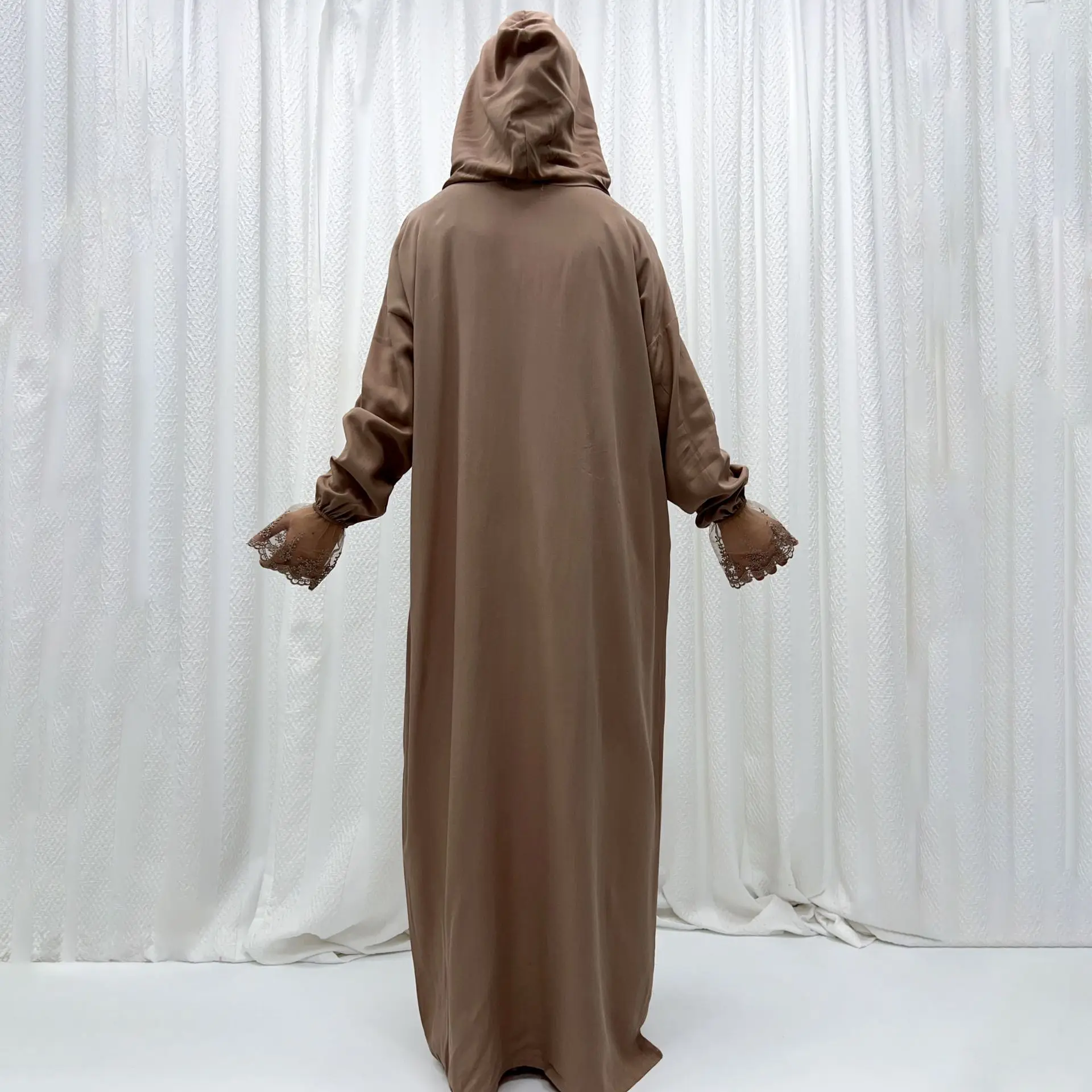 المرأة المسلمة الدانتيل فستان طويل مقنعين عباية تركيا قفطان جلابة الإسلام الملابس العربية رداء القفطان جلابية دبي عبايات ثوب #4
