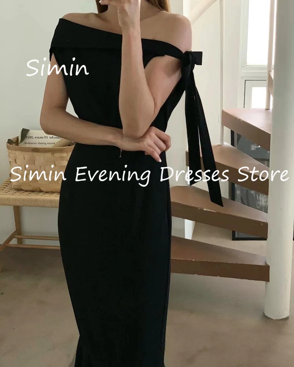 Simin-vestido de satén con hombros descubiertos para mujer, traje Formal árabe con volantes, largo hasta el té, elegante, para fiesta de noche saudita, 2023