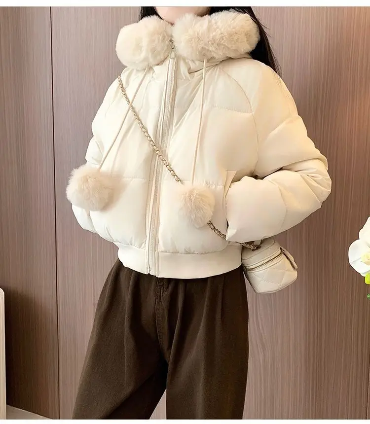 2027 Winter New High End Big Fur Collar Workwear Down Cotton Jacket Women's Fashion Short Thicken Cotton Female Parkas Coats