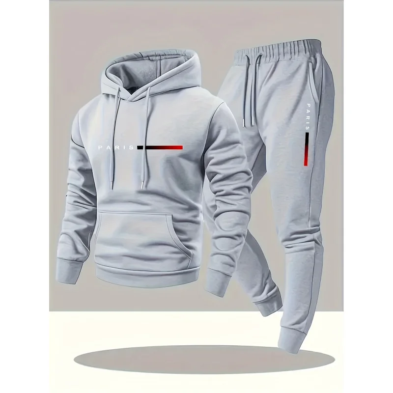 

Letter-Print Casual Sweatshirt And Sweatpants Men'S Spring And Autumn Set, Fashion Brand New Sportswear Hoodie Set