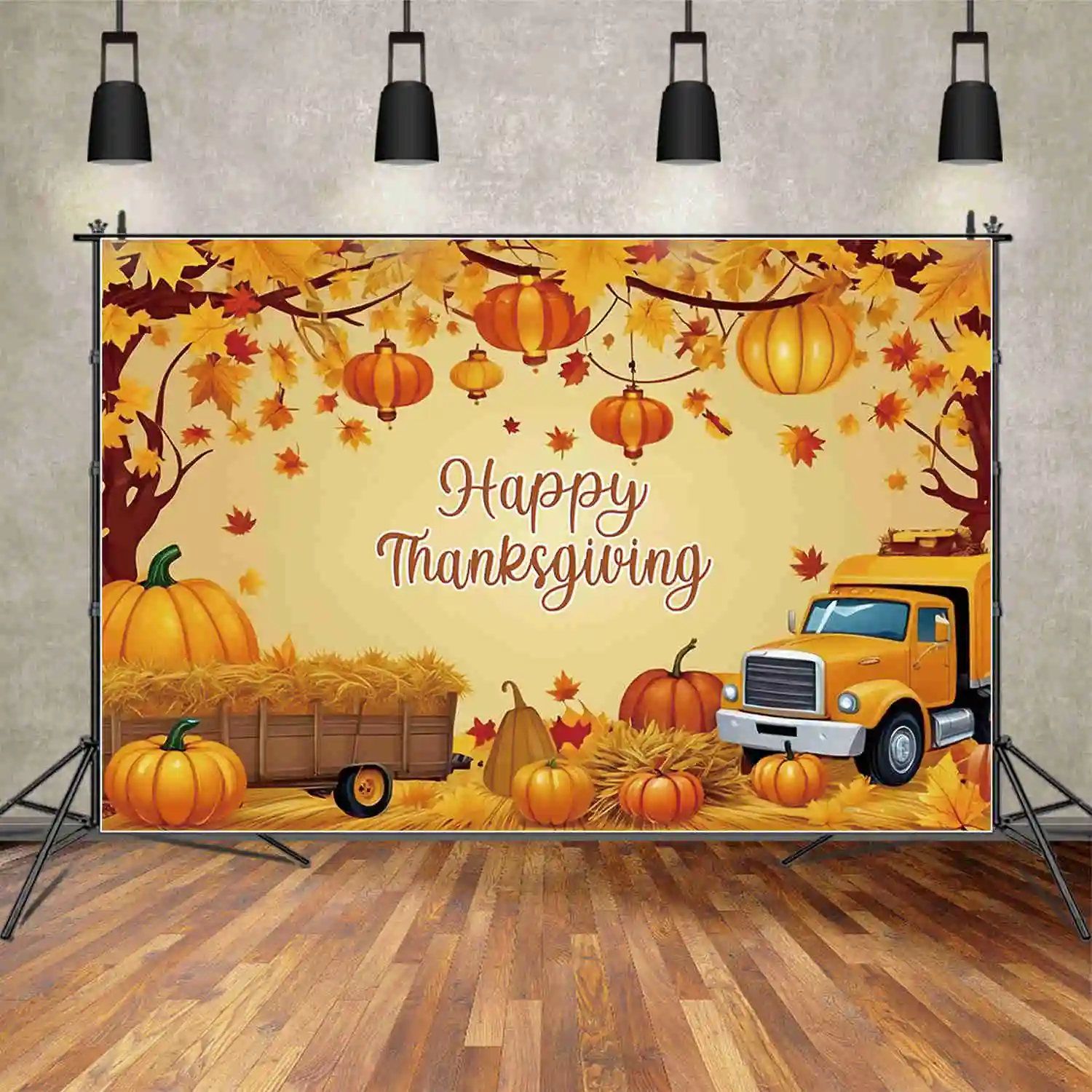 MOON.QG 2025 Thanksgiving Banner Photography Backdrop Autumn Farm Truck Pumpkin Poster Background Photo Studio Photographic Prop