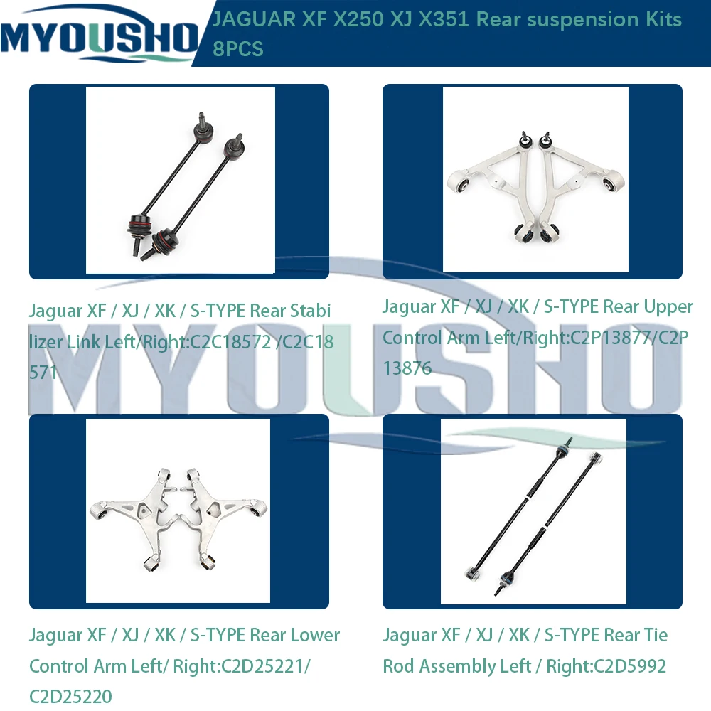 Myousho 8pcs Rear Suspension Control Arm Stabilizer Link Tie Rod Kits For Jaguar XF X250 XJ X351 X350 X358 S-TYPE X200 XK