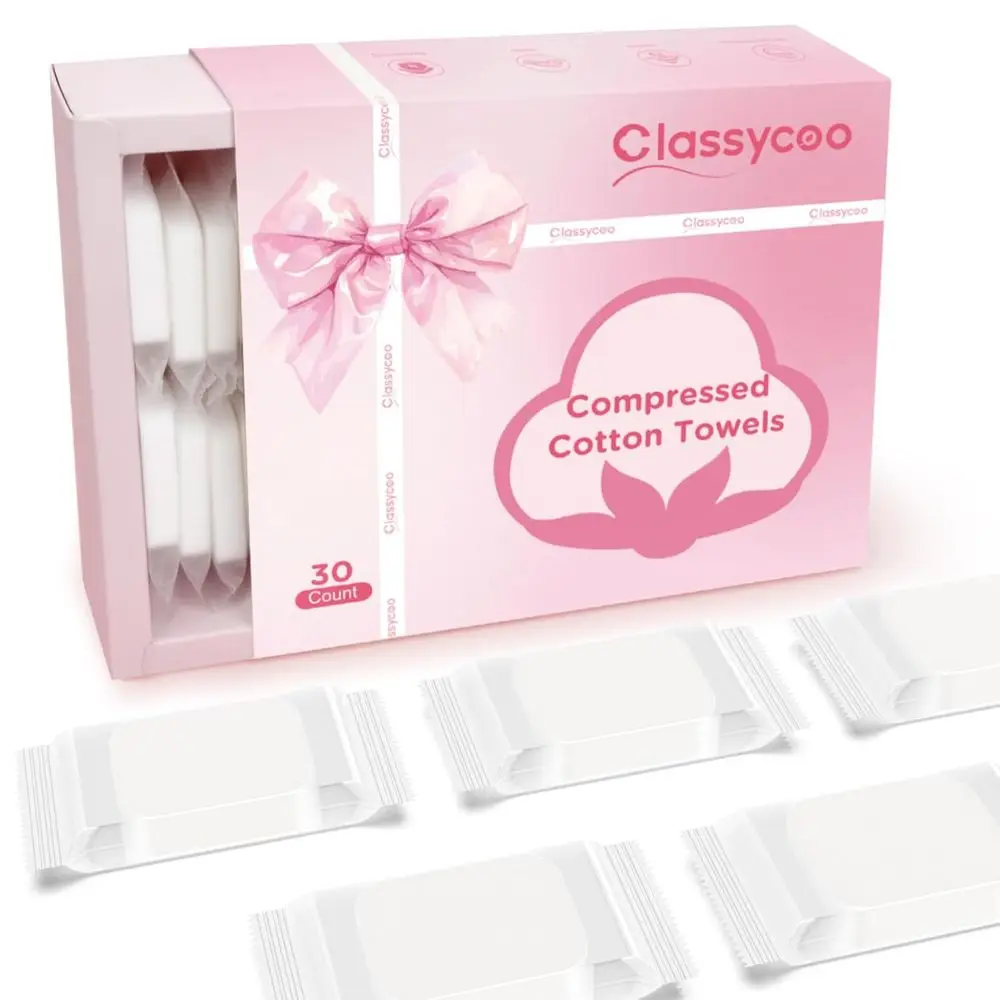 

Cotton Disposable Travel Towels - 30 Pack, Individually Wrapped, 12x10 Inches, Pink