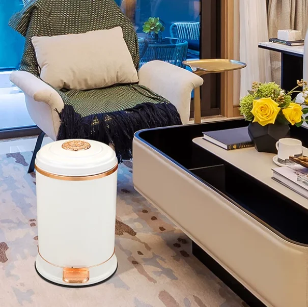 6/10L Stainless Steel Metal Trash Bins Bronze Dustbin Foot Pedal Trash Can Kitchen Waste Bins for Luxury Home Decoration