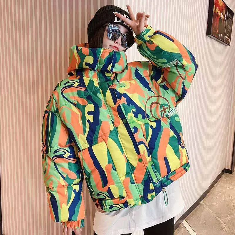 2025 نمط جديد أزياء مقنعين الاتجاه شخصية سترة قطن فضفاضة ودافئة سترة قطن الكورية سترة خارجية