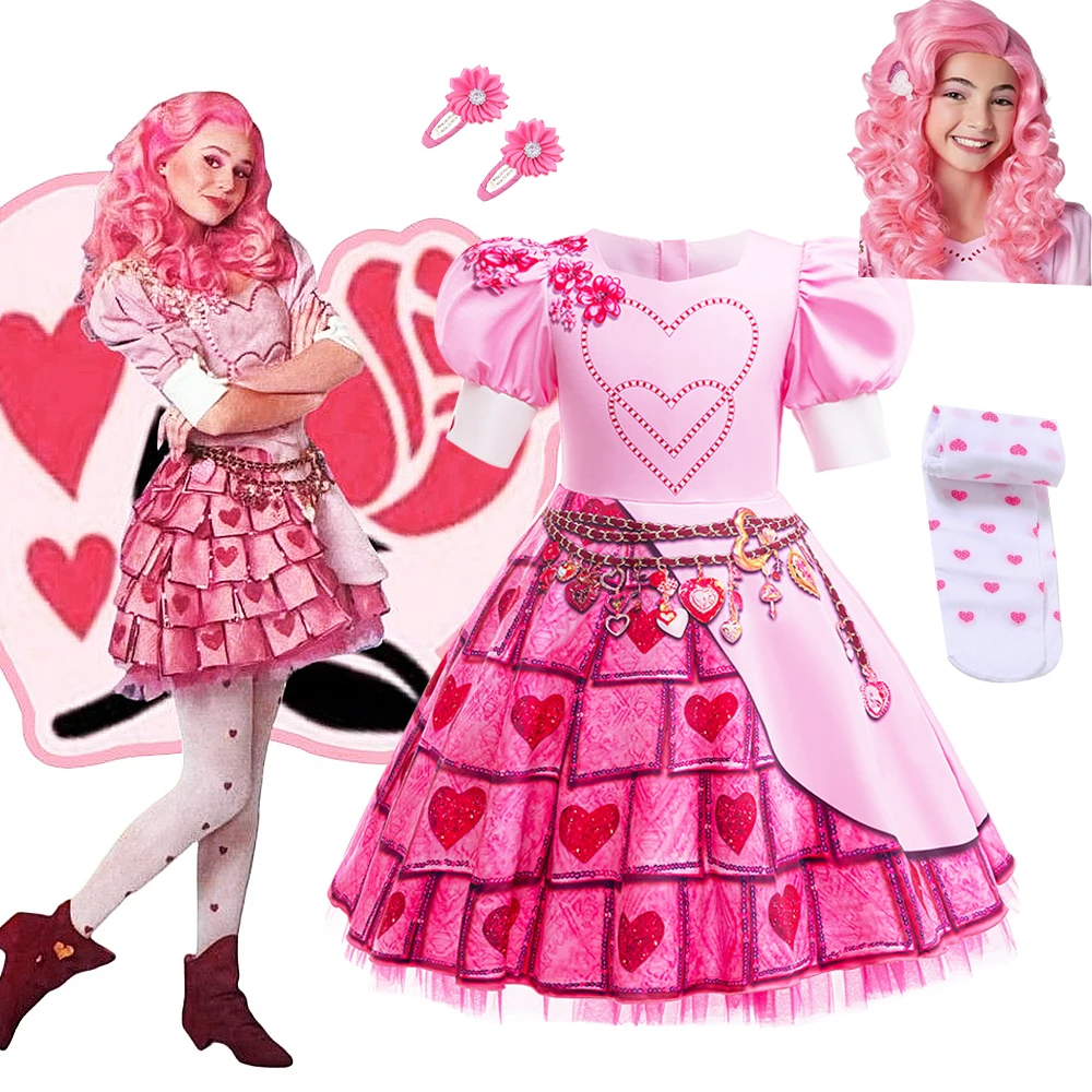 

Disney Girl Costume The Rise of Red Pink Dress Halloween Cos Descendants 4 Full Printed Puffy Sleeve 2-10Y Child Girl Clothing