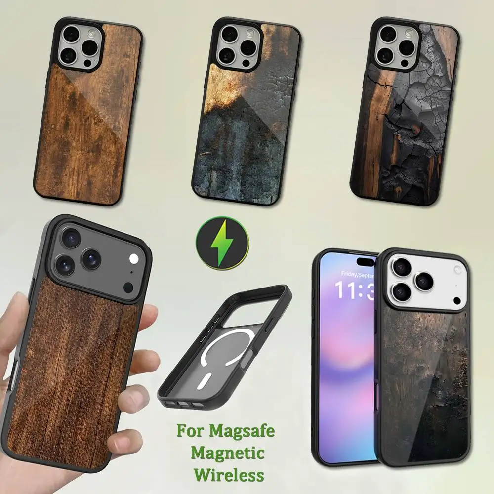 

Wood Grain Style Scorched Case For iPhone 13,12,11,16,15,17,14,Pro,Max,Plus,Mini, With Magsafe,Magnetic Wireless Charging