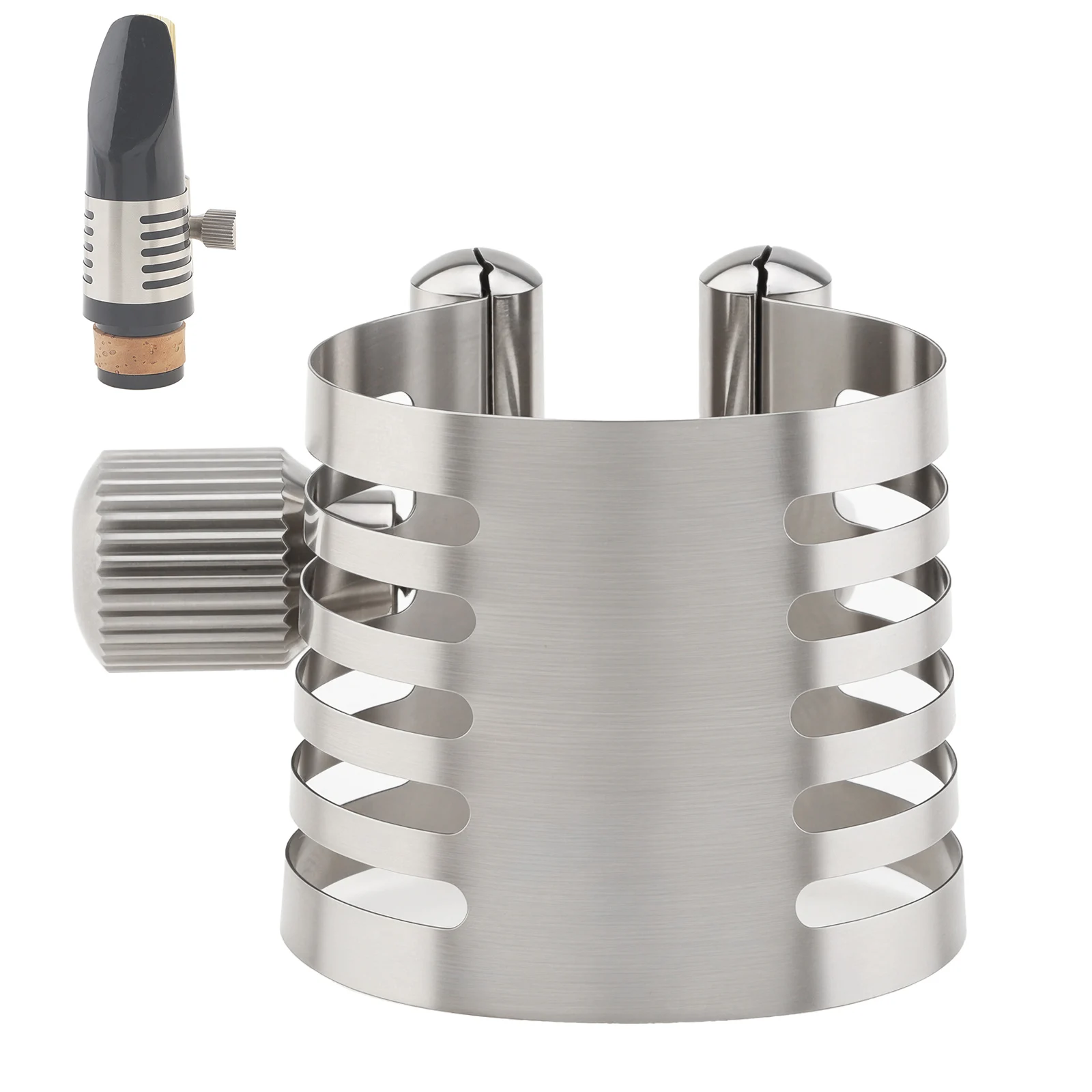 Stainless Steel Bb Clarinet Mouthpiece Ligature for Ebonite / Plastic Mouthpieces with Plastic Box, Silver Ligature