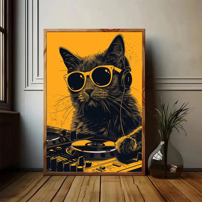 1PC frameless DJ Turntable Astronaut Tiger Cat Dog Animal Poster Canvas Painting Print HD Wall Art Living Room Bedroom Bar Home