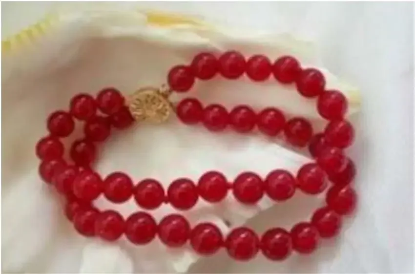 

Charming! 2Row 8mm Red Ruby Round Beads Bracelet 7.5" AAA+