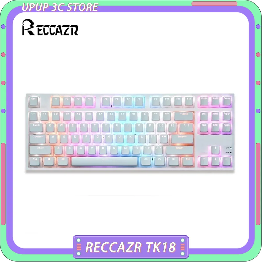 teclado mecanico teclado sem fio rgb gaming hot swap pbt keycaps personalizar pc gamer acessorio tri mode reccazr tk18 01