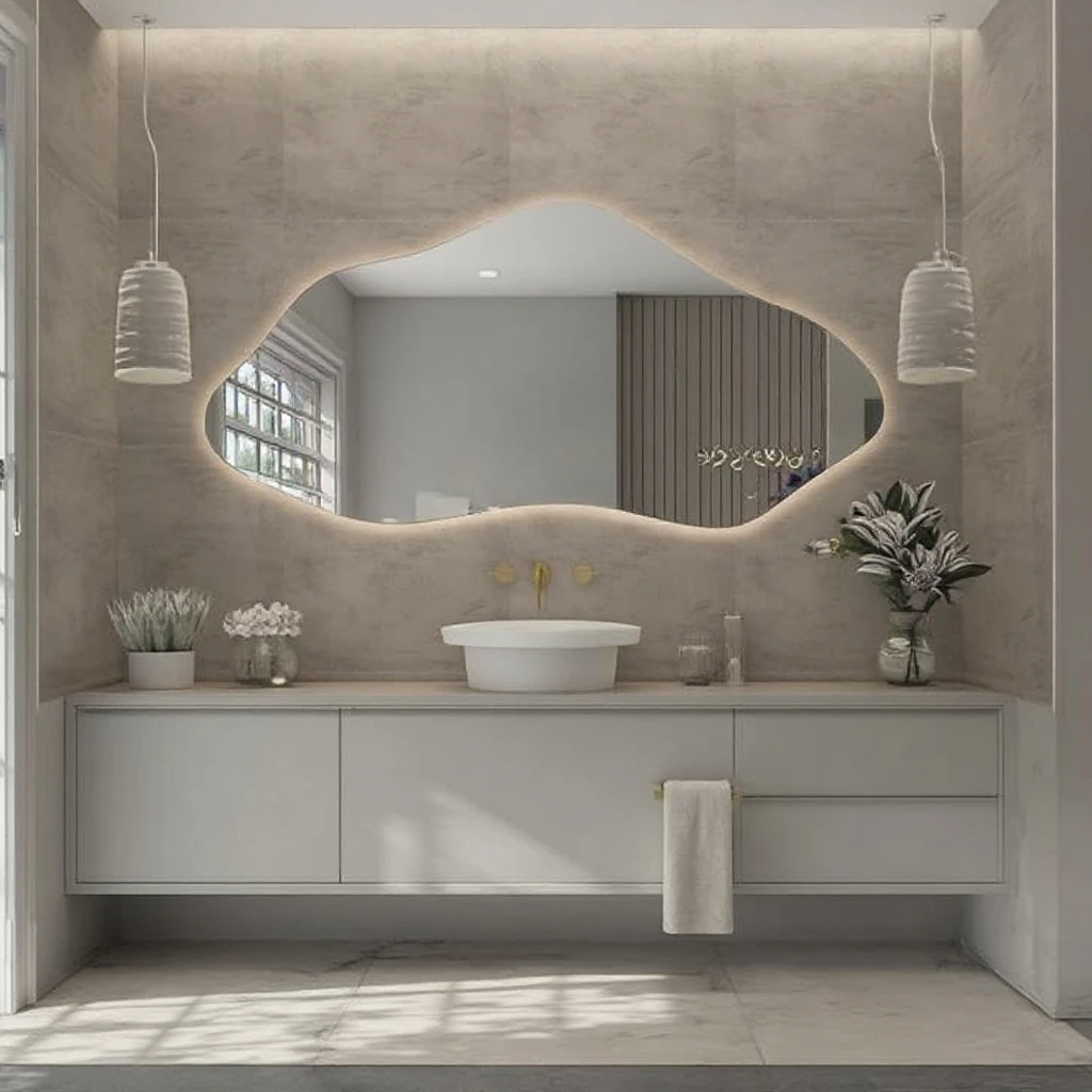 Irregular Touch LED Bathroom B - Bathroom Mirror Led ulasan dan harga
