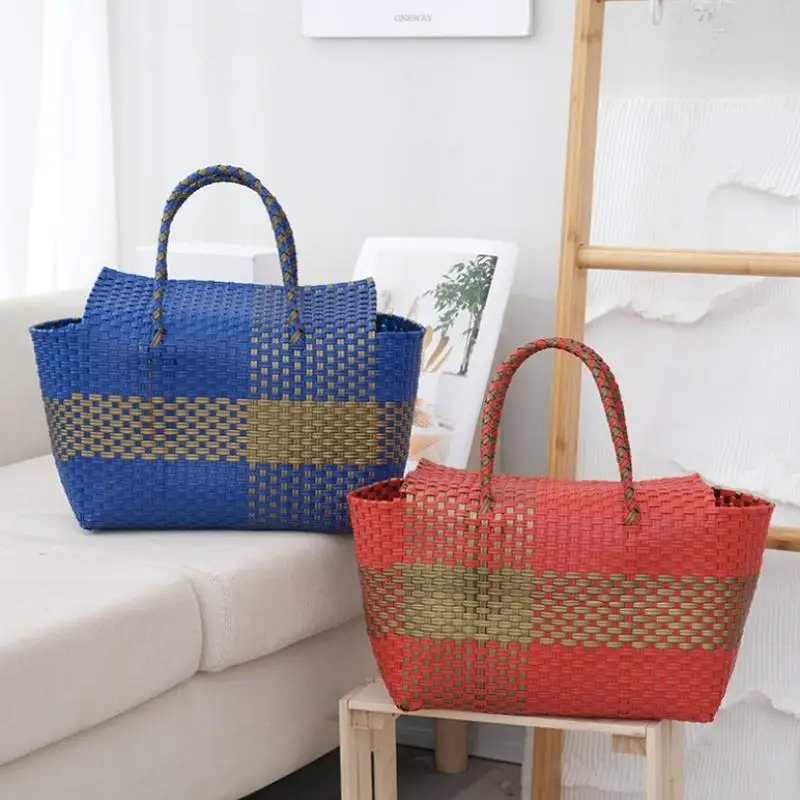 

Simple PE Straw Woven Top Handle Bags Casual Women's Handbag Vacation Beach Picnic Tote Bag Versatile Large Capacity Cluch Bags