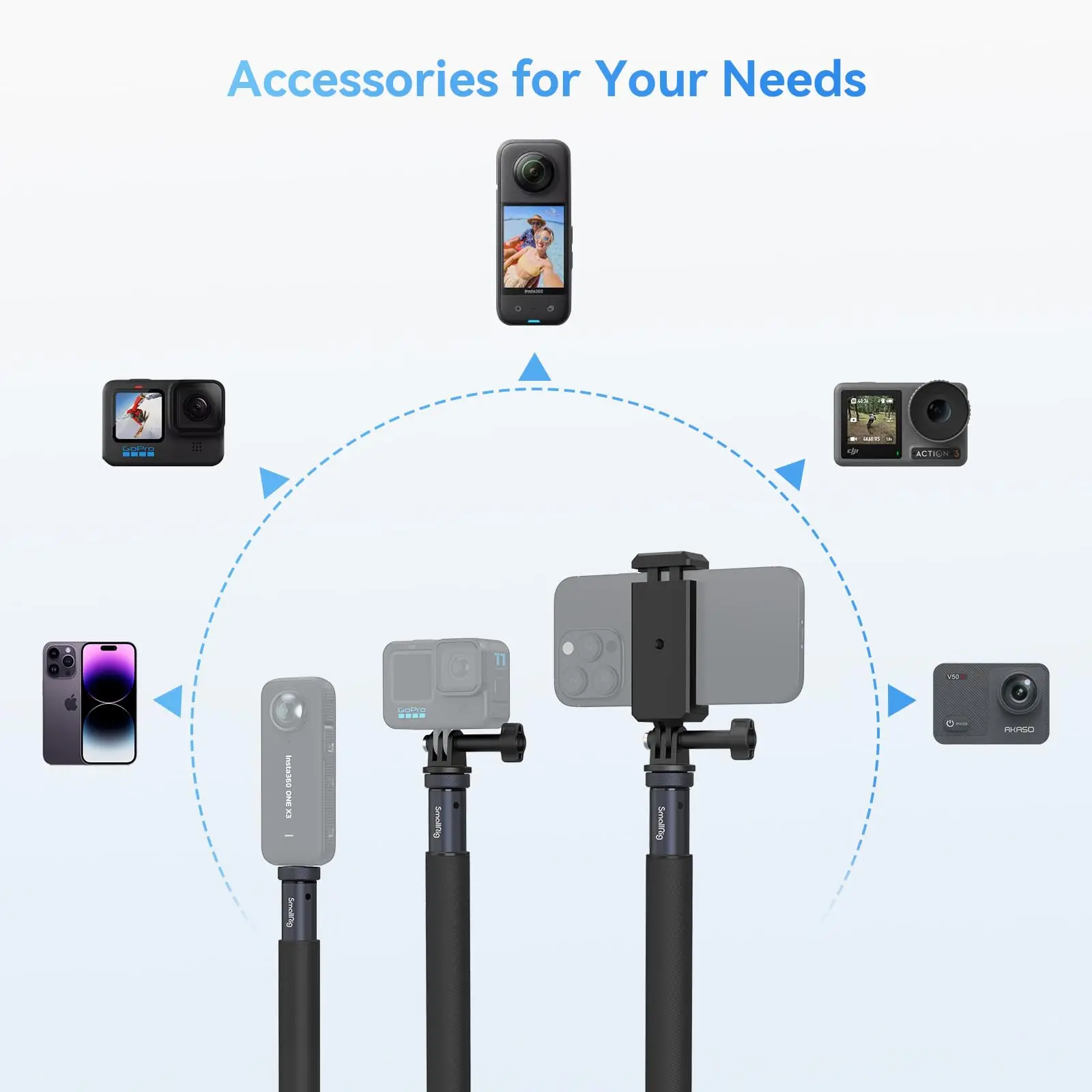 SmallRig Selfie Stick Support for Action Cameras for Insta360 Handheld Extended Pole for GoPro Hero 12 10 for DJI Action3/4 4758