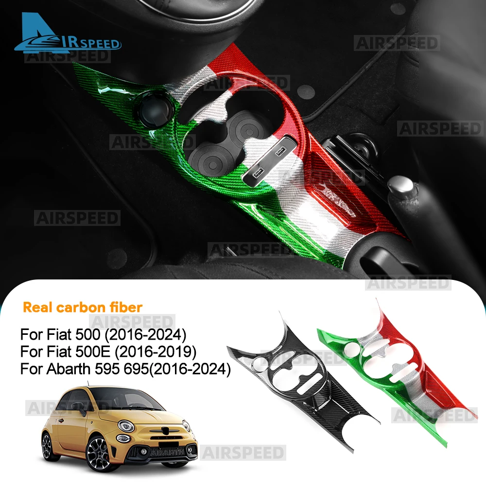 

﻿ Настоящая твердая сухая наклейка из углеродного волокна для Abarth 595 695/Fiat 500 2016 2017 2018 2019 2020 2021 2022 2023 2024 500e 2016-2019 LHD RHD Держатель чашки для воды Накладка переключения передач
