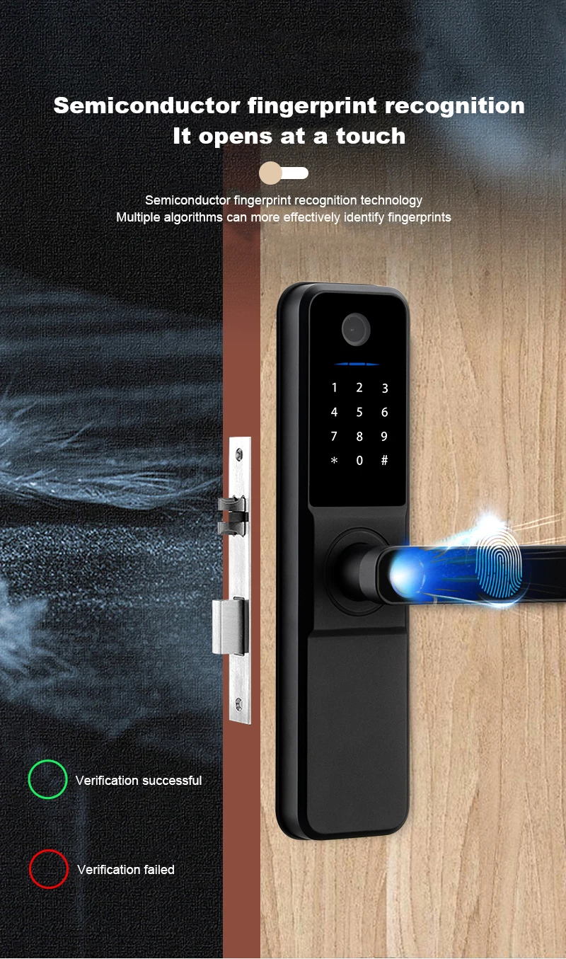 Biometric Smart Outdoor Lock Password & Fingerprint Keyless for Black Aluminum & Wood Door with Black Electric Door Lock