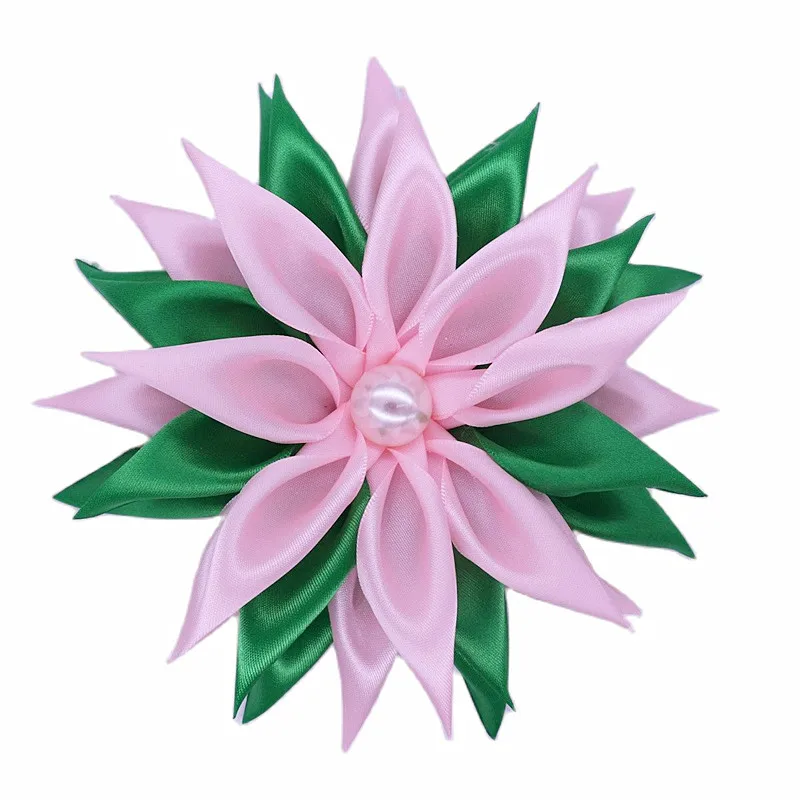 Great Quality New Arrival Satin Ribbon Flower Pink Green Sorority Alpha Sisterhood Brooch Greek Service Girl Pins